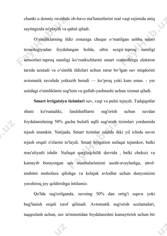 a kelajak avlodlar uchun dunyomizni yaxshiroq joy qoldirishga intilamiz. qo'lda sug'orilganda, suvning 50% dan ortig'i oqava yoki bug'lanish orqali isrof qilinadi. avtomatik sug'orish sozlamalari, taqqoslash uchun, suv ta'minotidan foydalanishni kamaytirish uchun bir nechta afzalliklarni taklif qiladi, shuning uchun xarajatlarni kamaytiradi va resurslarni tejaydi. maysazoringizdan maksimal darajada foydalanish bilan birga, suv ishlab chiqarishni qanday kamaytirishni o'rganish uchun o'qing. suv va vaqtni tejaydi ham yomg'ir, ham tomchilatib sug'orish tizimlari kunlik yoki haftalik sug'orishga o'rnatilishi mumkin, shuningdek, kunduzi yoki kechasi ma'lum soatlarga mo'ljallangan. sug'orish jarayoni tugagach, tizim avtomatik ravishda suvni ham o'chirib qo'yadi. suv ta'minotini taqsimlash uchun avtomatlashtirilgan tizimga ega bo'lish orqali suv tizimining samarali bo'lishi uchun siz jismonan hozir bo'lishingiz shart emas. avtomatik o'chirish suv sarfini minimal darajada ushlab turadi va kamroq suv sarflanishi sababli xarajatlaringizni kamaytiradi. yovvoyi o'tlarning o'sishini kamaytiradi.sizning landshaftingiz uchun maxsus mo'ljallangan sug'orish tizimini o'rnatish orqali faqat suvga muhtoj bo'lgan joylar suv oladi va shu bilan begona o'tlarning o'sishini …