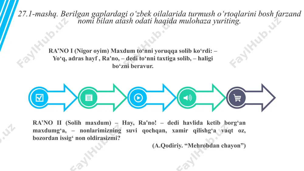 hevaga xos so‘zlarning xususiyatlari ✅ mahalliy muloqotda qo‘llaniladi – shevaga xos so‘zlar asosan og‘zaki nutqda ishlatiladi. ✅ adabiy tildan farqli bo‘lishi mumkin – ularning talaffuzi yoki ma’nosi adabiy tilga to‘g‘ri kelmasligi mumkin. ✅ hududiy o‘ziga xoslikni bildiradi – shevaga xos so‘zlar orqali qaysi hududdan ekani anglash mumkin. ✅ badiiy va xalqona nutqda uchraydi – ko‘plab yozuvchilar o‘z asarlarida mahalliy koloriti berish uchun sheva so‘zlaridan foydalanadi. shevaga xos so‘zlarning misollari 📍 toshkent shevasi g‘irt – butunlay, to‘liq ("bu gap g‘irt yolg‘on") poygak – supa, ayvon ("odamlar poygakda dam olyapti") kaysari – yaramas, sho‘x bola ("bu bola rosa kaysari ekan-da!") 📍 farg‘ona vodiysi shevalari tashcha – kosa, idish ("choyni tashchada ichaylik") bula – bular ("bula bugun bozorda yurishdi") chuchvara – manta, somsa ("chuchvara pishirdik") 📍 xorazm shevasi tirilam – qayerga ("tirilam borayapsiz?") qoqi – mayiz ("bu qoqi juda shirin") go‘ja – bolta ("go‘ja olib kel") 📍 qashqadaryo va surxondaryo shevalari huv – …