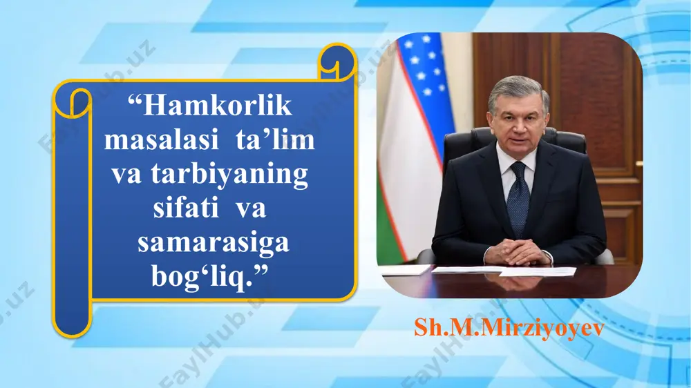 ifatini oshirishda xalqaro hamkorlikni olib borishni qo‘llab-quvvatlash; ijtimoiy masalalarni hal qilishda hamkorlik; taʼlim muassasalarini moliyalashtirish va qo‘llab-quvvatlash; vazifalar xorijiy tajribalarning o‘rganilganligi buyuk britaniya buyuk britaniyada maktab boshqaruvining samarali ishlashini ta’minlash uchun markaziy hukumat va mahalliy hokimiyat o‘rtasida muhim o‘zaro hamkorlik mavjud. markaziy hukumat ta’lim siyosatlarini belgilaydi, ammo ularning amalga oshirilishi mahalliy hokimiyatning ma’suliyatiga kiradi. bu hamkorlik maktablarning sifatini oshirish, moliyaviy resurslarni samarali taqsimlash, o‘quvchilarga sifatli ta’lim ko‘rsatish va jamiyat bilan aloqalarni rivojlantirishga xizmat qiladi. kanada kanadada ta’lim boshqaruv tizimi markazlashtirilgan. qozog‘iston mahalliy davlat hokiamiyati maktab boshqaruviga aralashmaydi. qozog‘istonda ta’lim tizimini mahalliy hokimliklar emas, balki ta’lim vazirligi nazorat qiladi. maktabda ta’lim olish bepul bo‘lgani bilan o‘quvchilar o‘quv darsliklarini o‘zlari xarid qiladilar. hukumat boshlang‘ich va o‘rta maktablarni subsidiyalar orqali moliyalashtiradi, 1-4-sinf o‘quvchilariga issiq ovqat tashkil qiladi. ta’lim muassasalarining kengashlari moliyaviy savollar, maktab hayotini tashkil etish va rejalashtirish masalalari bo‘yicha qaror qabul qiladi va mahalliy hokimiyat bilan hamkorlik qiladi. kengashlar tarkibiga ota-onalar, o‘qituvchilar …