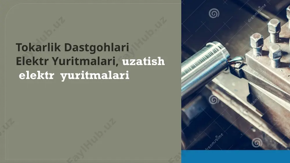 mon tub; stanina, support va ketingi babka (qoʻzgʻaluvchan) hamda ularni yoʻnaltirgich; shpindel va tezliklar kutisi joilashgan qoʻzalmas old babka; uzatmalar qutisi; fartuk; support; karetka; koʻndalang salazkalar; keskich oʻrnatiladigan burilma qism; elekr dvigatel. karetka va koʻndalang salazkalar qoʻlda yoki avtomatik tarzda suriladi. tokarlik stanogining elektr dvigateli bir yoki koʻp tezlikli asinxron dvigateldan iborat. baʼzan, boshqa yuritmalar (mas., gidravlik yuritmalar) ham qoʻllanishi mumkin. hozir yirik korxonalarda, asosan, dusturli avtomat va yarim avtomat tokarlik stanogilari ishlatiladi (qarang karusel stanok, revolver stanok); 2) yogʻochga ishlov berish stanogi qam xuddi metallga ishlov berish stanogiga oʻxshaydi. unda aylanma sirtli yogoch buyumlarga yoʻnib ishlov beriladi. uning buyum markazga mahkamlanadigan va yon tomoniga mahkamlanadigan turlari bor. tokarlik dastgohlari tokarlik dastgohlarida elektr yuritmalarining ahamiyati ishlab chiqarish samaradorligini oshirish elektr yuritmalar tokargalarga tezlikni aniq sozlash, ishlov berish jarayonini optimallashtirish va ishlab chiqarish tezligini oshirish imkonini beradi. aniqlikni ta'minlash dastgohning tezligi va momentini aniq boshqarish, sifatli ishlov berishni ta'minlash va xatolarni …