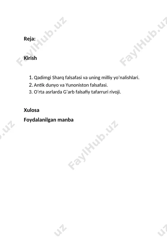 asosiy tamoyillari bilan yaqinroq tanishmokchimiz. kuxna sharq sivilizatsiyasining beshiklaridan biri bo`lgan misr, qadimgi zamonda ilk utrok hayot va o`ziga xos dehqonchilik an’analari boshlangan nil daryosi buylaridagi madaniyat dunyo olimlari dikkatini tortib keladi. qadimgi misr va bobil falsafasi. eramizdan avvalgi to`rtinchi ming yillikning oxiri va uchinchi ming yillik boshlarida qadimgi misr va bobil xududida dastlabki diniy-falsafiy fikrlar, olam haqidagi fanlar, ya’ni astronomiya, kosmologiya, matematika, mifologiyaga oid birmuncha rivoj topgan. tabiiy-ilmiy, diniy-falsafiy fikrlarning yo`zaga kelishi ikki yo`nalishda borgan. birinchi yo`nalish olam haqidagi tasavvurlarning astronomiya, kosmologiya, riyoziyot fanlari rivoji bilan bog`liq ekanini, ikkinchi yo`nalish esa, bu tasavvurlarning mifologiya bilan bog`liq bo`lganini ko`rsatadi. birinchi holda, asosan, tabiiy bilimlarga tayanilgan, kundalik hayotda duch kelinadigan voqea-hodisalar aniq dalillar asosida tahlil etilgan, o`rganilgan, ulardan tegishli xulosalar chiqarilgan.bu – usha davr uchun tabiiy hol edi, ya’ni u – davrning inson ongida aks etishi, kundalik turmush hodisalarining oddiy bir tarzda ifodalanishi edi. aynan ana shu hol tabiiy bilimlar rivojiga, …