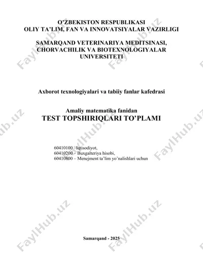 amaliy matematika fanidan test topshiriqlari to’plami — PDF