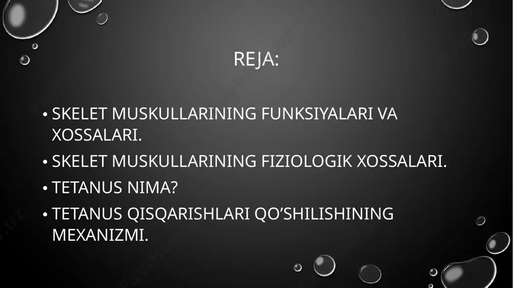 sumatsiya deyiladi. tetanik ta’sir to’xtatilgach, muskul tolalari avvaliga to’la bo’shashmaydi, keyingina tiklanadi. bu hodisa tetanusdan keying yoki qoldiq kontraktura deb ataladi. tetanus qisqarishlari qo’shilishining mexanizmi tetanik qisqarish balandligi yakka qisqarishning maksimal amplitudasidan ancha ortiq bo’ladi. gelmgols (1847) fikricha, navbatdagi har bir impulsda muskul shu payt bo’shashib turganday kaltalanadi, deb faraz qildi va bu jarayonga superpozitsiya, ya’ni “qisqarishning taxlanishi” deb nom berdi. ammo keyingi tadqiqotlar shuni ko’rsatdiki, tetanusda superpozitsiya hodisalarini ikkita mexanik effektini oddiy qo’shilishi deb qarab bo’lmaydi. ketma-ket keluvchi ikki ta’sir effekti yakka qisqarishilarining arifmetik yig’indisiga teng bo’lmaydi, bu yig’indidan goh kata, goh kichik bo’lishligi hozirda ma’lum. bundan shuni anglash qiyin emas, ya’ni qo’’zg’alishning har bir avvalgi tino’lqinidan keyin muskulning yangidan qisqarish xossasi ancha o’zgaradi. n.e.vedenskiy qo’zg’alish va qisqarishnig har bir to’lqini to’qimada o’ta qo’zg’aluvchanlik shaklida iz qoldiradi, deb tushintirdi. ikkinchi ta’sir muskulning qo’zg;aluvchanligi oshib turgan paytda kelsa, ikkinchi qisqarish amplitudasi ,ritmik ta’sirlarda tetanik qisqarish amplituudasi ham yakka qisqarishdagiga nisbatan …