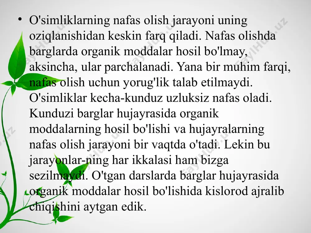 o'simliklarning nafas olishi, oziqlanishi. o'simliklarda moddalar almashinuvi. 6 - sinf - Page 4