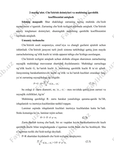 cho’ktirish doimiylari va muhitning qarshilik koeffitsentini aniqlash — DOCX