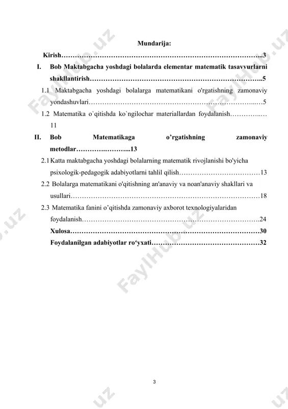nini yanada qizg'in qilish istagi. an'anaga ko'ra, maktabgacha pedagogikada matematik xususiyatga ega bo'lgan bilimlar fondini o'zlashtirish va to'plash muammosi asosan natural son va u bilan bog'liq harakatlar (hisoblash, hisoblash, arifmetik operatsiyalar va raqamlarni taqqoslash, skalyar miqdorlarni o'lchash) haqida g'oyalarni shakllantirish bilan bog'liq. va boshqalar.). elementar matematik tasavvurlarni shakllantirish bolaning aqliy rivojlanishini, uning kognitiv qobiliyatlarini shakllantirish vositasidir . maktabgacha yoshdagi bola uchun rivojlanishning asosiy yo'li empirik umumlashtirishdir, ya'ni. o'z hissiy tajribasini umumlashtirish. ushbu hissiy tajribaning to'planishi bolaning hissiy qobiliyatlari faoliyati bilan bog'liq bo'lib, uni "qayta ishlash" intellektual qobiliyatlar bilan ta'minlanadi. maktabgacha tarbiyachi uchun tarkib hissiy jihatdan idrok etilishi kerak, shuning uchun maktabgacha yoshdagi bolalar bilan ishlashda ko'ngilochar materiallardan foydalanish juda muhimdir. o'yin-kulgi, ko'pchilik quruq, qiziq emas va bolalar hayotidan uzoq deb hisoblaydigan matematikaning turini niqoblaydi. sinfdagi bola uning hayotiyligini oshirishga, uning manfaatlarini, ijtimoiy ehtiyojlarini qondirishga yordam beradigan faol faoliyatga muhtoj. ko'ngilochar material psixik jarayonlarning o'zboshimchaliklarini shakllantirishga, diqqatning o'zboshimchalik va o'zboshimchalik xotirasining …