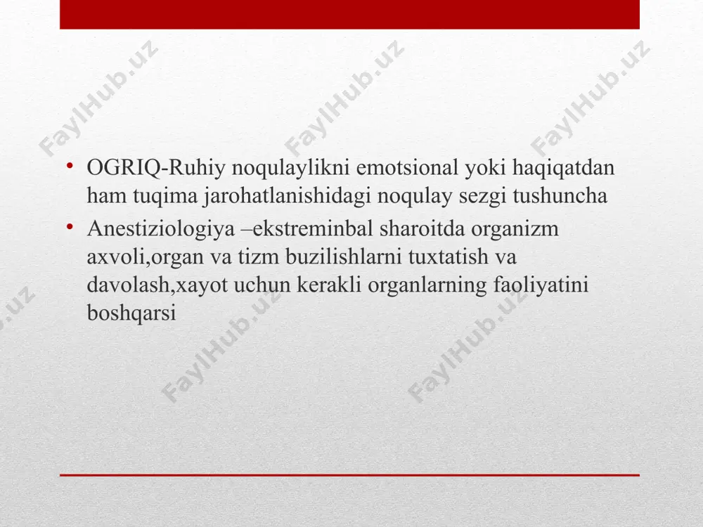, tuberal, tanglay katta teshigi va burun-tanglay. pastki jag’da esa mandibular va mental. og’riqsizlantirsh o’tkazish texnikalari: tuberal: 1. og’iz yarim ochiq holatida, chap qo’lning ko’rsatkich barmog’i, yoki shpatel yordamida lunj ko’tariladi. 2. igna uchi kesigini suyakka qaratib yonoq alveolar qirrasi ortidan 2- va 3- katta oziq tish orasi ro’parasidan o’tuv burmaga sanchiladi. 3. ignani kiritish bilan eritma yuboriladi va suyak usti pardasi ustidan yuqoriga, orqaga va ichkariga qarab 2-2,5 sm kiritiladi. palatinal: 1. ignani sanchishdan oldin tanglay katta teshigini joylashuv o’rnini tasavvur qilish kerak. palatinal teshikni proyeksiyasini topish uchun hayolan 2 ta bir-biriga perpendikulyar chiziq o’tkaziladi. birinchi chiziq 3- molyar sohasidan tanglay chokiga yo’naltirib o’tkaziladi. ikkinchi chiziq o’sha soha tarafdan, qoziq tishdan yo’nalgan perpendikulyar chiziq o’tkaziladi. shu chiziqlar tutashgan soha katta tanglay teshigi hisoblanadi. 2. og’iz katta ochiladi, og’riqsizlantirishga qarama-qarshi tomondan o’ng qo’lda ushlangan shprits katta tanglay teshigi tahmin qilingan nuqtaga qaratiladi, igna sanchilib anestetik yuboriladi. igna to’qimaga suyakka qadalguncha …