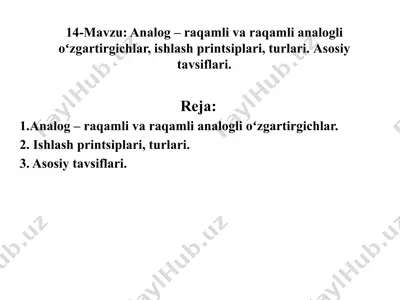 analog – raqamli va raqamli analogli oʻzgartirgichlar — PPTX
