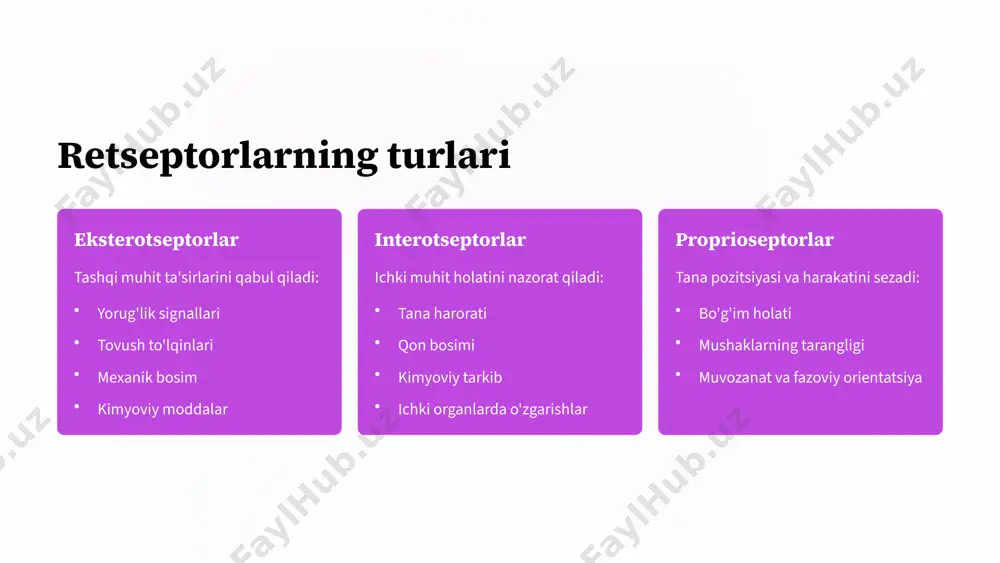 retsepsiya hamda retseptor hujayralarning tuzilishi va faoliyati - Page 3