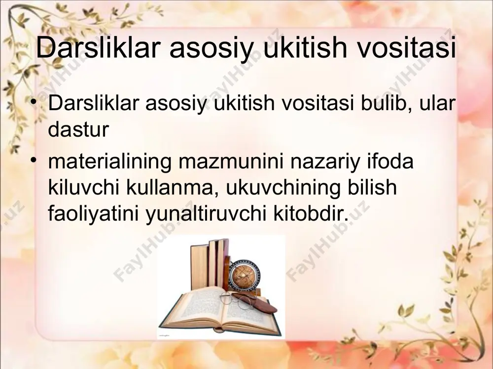 qarab aynan bajarishga asoslangan faoliyatdir. o’qituvchiga ergashish yoki namunaga qarab ishlash bolaning faollik darajasini chegaralaydi, chunki bu holatda o’quvchi izlanishga ehtiyoj sezmaydi. masalan, tayyor matn beriladi va unda o’rganilayotgan nutq modeli yoki grammatik vosita ajratib ko’rsatiladi. o’quvchi matnni o’qish jarayonida shu vositalarga diqqatini qaratadi, xolos. o’ki matnda ajratib ko’rsatilmagan vositalarni aniqlaydi. o’ech bir mustaqillik namoyish etmaydi. ayrim pedagogik adabiyotlarda faollikning bu ko’rinishi resteptiv faoliyat deb ataladi. bu jarayonda bilim hosil qilinadi. darsliklarda berilgan materiallarning hajmi dasturda ko’zda tutilgan darsliklarda berilgan materiallarning hajmi dasturda ko’zda tutilgan materiallarning hajmidan ko’proq, chunki dasturda davlat talablarini amalga oshirish uchun eng zarur bo’lgan minimal material ko’rsatiladi. darsliklarda berilgan material esa hajm jihatdan maksimal bo’lib, uning bir qismi, birinchidan, darsda tabaqalashtirib o’qitish (yaxshi o’zlashtiradigan, shu jumladan, o’zbekzabon oilalardan chiqqan o’quvchilar) uchun mo’ljallangan. ikkinchidan esa, o’quvchilarga darsdan tashqari mustaqil ishlash uchun qo’shimcha material ham ko’zda tutilgan. bunday qo’shimcha material, shu jumladan qiziqarli material (xanda, topishmoq, rebus, boshqotirma) …