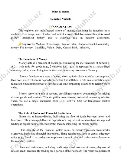 the functions of money — DOCX