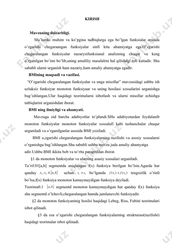 n j = ¥ ® )} ( ) ( { x g x f nk nk - h ) ( ) ( ) ( x x f x j y - = taqriz malakaviy ish mavzusi: normallangan fazolarda chiziqli operatorlarni normasi va unga misollar. malakaviy ish mavzusining dolzarbligi va topshiriqga mosligi : ma`lumki, funksional analizning asosiy mazmuni funksional fazolarni va ularda aniqlangan operatorlarni o`rganishdir. malakaviy ishning yozma izoh grafik materiallarning tarkibi va bajarish sifati:analitik funksiyalarni golomorf davom ettirishning simmetriya prinsipi mavzusida bajarilgan.bitiruv malakaviy ish talab darajasida bajarilgan. bu ish kirish, asosiy qism va xulosadan iborat. malakaviy ishda ilmiy manbalar, fan-texnika yutuqlari va ilg`or tajriba natijalaridan foydalanganligi: bitiruv malakaviy ishda ilmiy manbalardan keng foydalanilgan va ilmiy manbalar asosida olingan bilim va tajribadan kelib chiqib ish mukammal bajarilgan. malakaviy ishning ijobiy tomonlari va kamchiliklari: malakaviy ish keng yoritilgan bo`lib , ishda mavzuga oid ko`plab misollar yechilgan.unda ba`zi orfografik xatolar uchraydi.lekin ishning saviyasiga …