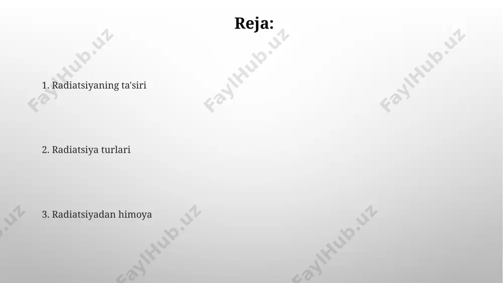 i radiatsiya turlari yuqori energiyali bo'lib, to'qimalarga chuqur kirib bormaydi, lekin ularning ionlashtirish qobiliyati juda yuqori. radiatsiya va sog'liq ionlashtiruvchi radiatsiyaning sog'liqqa ta'siri dozaga bog'liq bo'lib, yuqori dozalar (masalan, 50 gy dan yuqori) o'tkir radiatsion kasallikka, past dozalar esa saraton xavfini oshirishi mumkin. radiatsiya ta'siridan himoya qilish uchun qo'llaniladigan dozani cheklashning asosiy printsipi alara (as low as reasonably achievable) bo'lib, u radiatsiyaga ta'sir qilishni minimal darajada (masalan, 10 msv dan kam) ushlab turishga qaratilgan. radiatsiya va atrof-muhit o'simliklar radiatsiyaga nisbatan turlicha sezgirlikka ega bo'lib, ba'zilari 10 gy dozani ham o'zlashtira oladi, boshqalari esa 1 gy dan kam dozadan nobud bo'ladi, bu esa ekosistemaning o'zgarishiga olib keladi. tabiiy radiatsiya fonining oʻrtacha darajasi yillik 2,4 msv ni tashkil etadi, ammo bu ko'rsatkich geografik joylashuvga va geologik xususiyatlarga qarab sezilarli darajada farq qilishi mumkin. ionlashtiruvchi bo'lmagan radiatsiya ionlashtiruvchi bo'lmagan radiatsiya, masalan, radio to'lqinlari, inson tanasidagi molekulalarni ionlashtirmaydi, lekin 2,45 ghz chastotada ishlaydigan mikroto'lqinli …