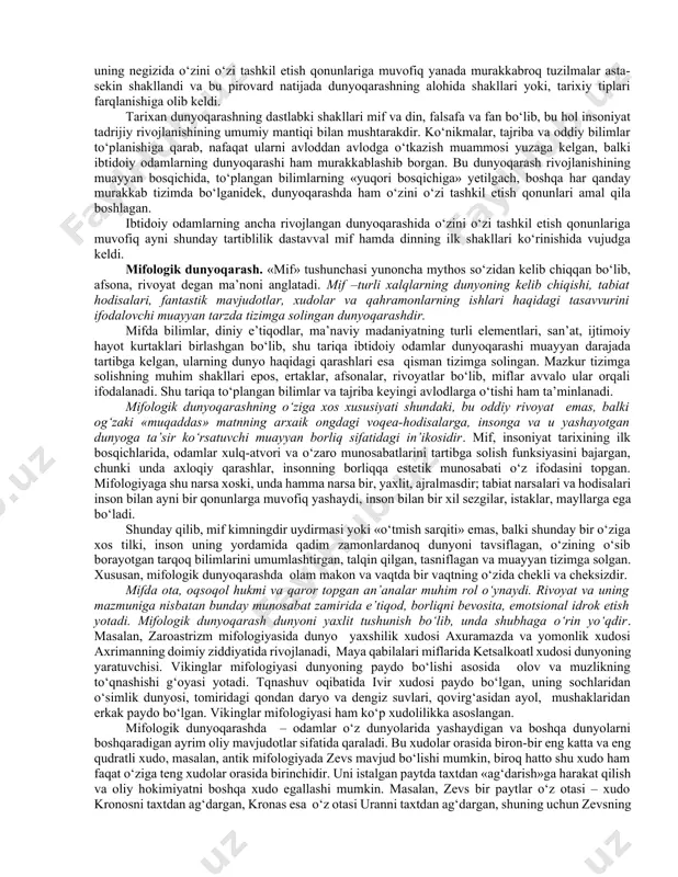 hnat qurollarini yasagan insonsimon mavjudotlarning (lot. homo habilis – uquvli odam) qadimgi manzilgohlari taxminan 3-5 mln yil oldin paydo bo‘lgan, degan xulosaga kelish imkonini beradi. dunyoqarashning mohiyati va tuzilishi. ayni shu davrdan boshlab insonning ancha rivojlangan dunyoqarashi shakllangani haqida va umuman to‘plangan bilimlar, amaliy ko‘nikmalar, vujudga kelgan qadriyatlar, o‘zi va o‘zini qurshagan dunyo haqidagi tasavvurlar majmui sifatidagi odamlar dunyoqarashi to‘g‘risida ishonch bilan so‘z yuritish mumkin. hayot tajribasi va empirik bilimlar asosida shakllanadigan dunyoqarash oddiy dunyoqarash deb ataladi va insonning dunyo haqidagi tasavvurlarining tizimsiz majmui sifatida amal qiladi. u har qanday dunyoqarashning negizi hisoblanadi va odamlarga kundalik hayoti, faoliyatida yo‘l ko‘rsatib, ularning xulq-atvori, aksariyat qilmishlarini belgilab, muhim regulyativ funksiyani bajaradi. keng ma’noda, dunyoqarash – insonning o‘zini qurshagan borliqqa va o‘z-o‘ziga nisbatan yondashuvlar tizimi, shuningdek uning mazkur yondashuvlar bilan belgilangan hayotiy ideallari, e’tiqodlari,, bilish va faoliyat tamoyillari, qadriyat va mo‘ljallaridir. demak, dunyoqarashda bilish, qadriyatlarga munosabat va xulq-atvorni belgilash funksiyalari mujassamlashadi. dunyoqarashning bilish …