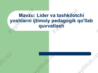 lider va tashkilotchi yoshlarni ijtimoiy pedagogik qo'llab quvvatlash — PPTX