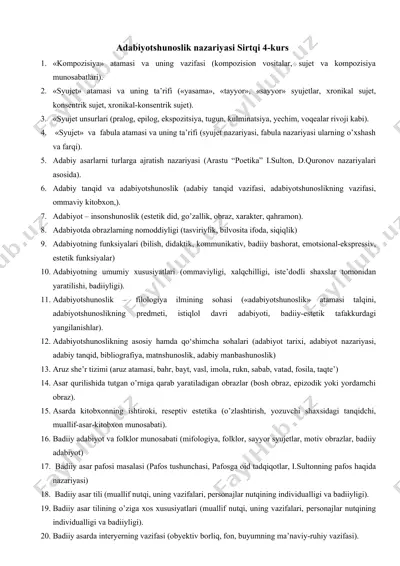 adabiyotshunoslik nazariyasi sirtqi 4-kurs — DOC