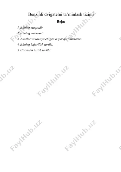 benzinli dvigatelni ta’minlash tizimi — DOCX