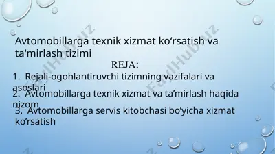 avtomobillarga texnik xizmat ko‘rsatish va ta’mirlash tizimi — PPTX
