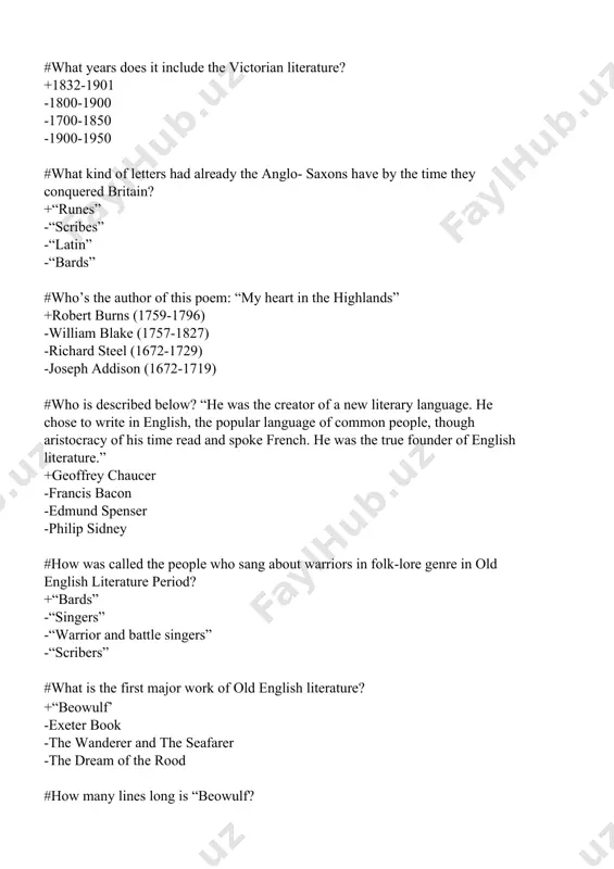 tain. there is no mention of england in it. the poem was composed around 700 by an unknown author. +“beowulf” -“exeter book” -“the wanderer and the seafarer” -“the dream of the rood” #how many pages is “beowulf” in book length? +approximately 80 or 90 pages in book length -approximately 20 or 40 pages in book length -approximately 50 or 70 pages in book length -approximately 70 or 75 pages in book length #choose the correct answer of the novel with the help of description given below? “the action of the novel takes place in medieval england during the crusades. the central conflict of the novel lies in the struggle of the anglo-saxon landowners against the norman barons, who cannot come to an understanding” +“ivanhoe” -“st. ronan’s well” -“old mortality” -“the heart of midlothian” #according to narrative “beowulf ” falls into two halves. where does the second part take place? +southern …