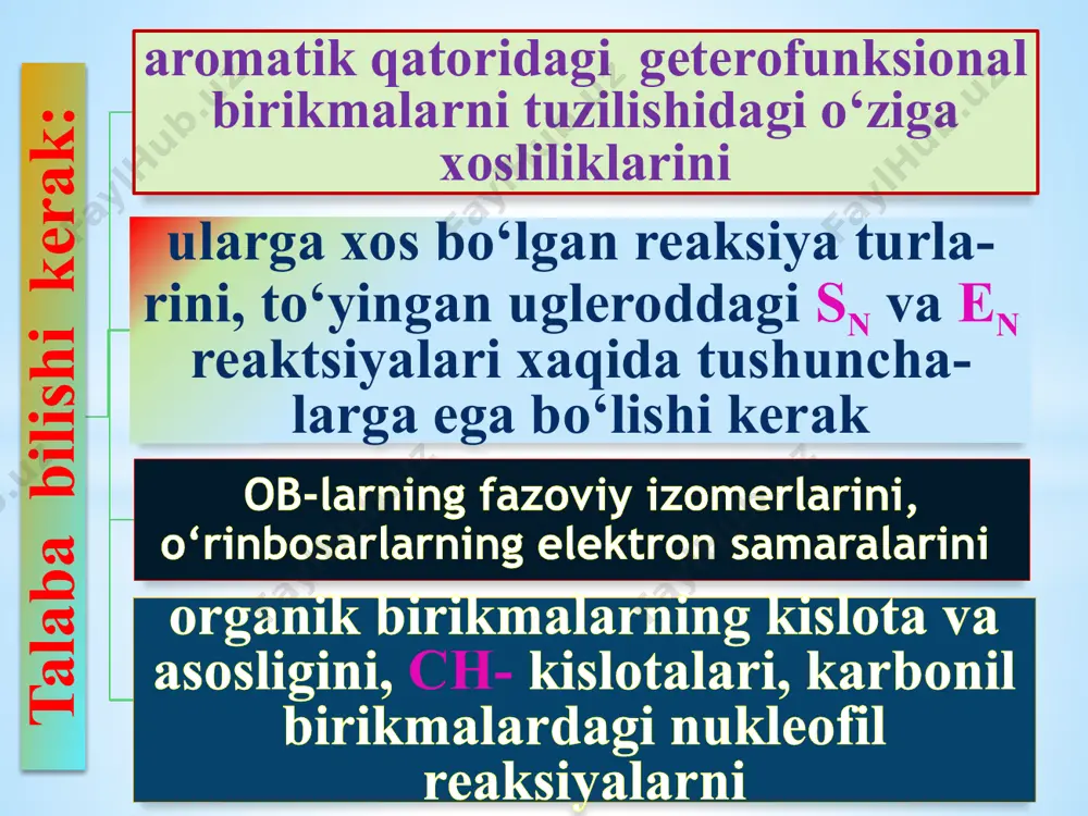 omural, bromizoval adrenalin, efedrin poli- va gete-rofunktsional birikmalar xalqali polifunksional birikmalar di- va tо‘yinmagan karbon kislotalar polifunksional guruxli birikmalar sulfanil kislota va uning xosilalari karbonat kislota birikmalari getrofunksional birikmalar p – aminofenol va uning xosilalari p – aminobenzoy kislota va uning xosilalari salitsil kislota va uning xosilalari gidroksi- va aminokislotalar polifunk-tsional bi-rikmalar aromatik polifunk-tsional bi-rikmalar 13 dikar-bon kislo-talar aromatik dikarbon kislota kup atomli spirtlar-ni xossa-lari kislota-lardagi o’ga-rishlar 2-aminoetanolning hosilalari 2-aminoetanolning hosilalari dimedrol-kolaminning xosilasi, gistaminga qarshi vosita (allergiyaga qarshi ta’sirga ega, yengil uxlatuvchi sifatida beriladi). xolin- murakkab lipidlarning tuzilish birligi, odamning xayot faoliyatida axamiyatga ega bolib, yog almashinuvini boshkaradi. organizmdagi metillash jarayonida metil - guruxlarini beradi. vit. b4 xam deyiladi. neyrin - (trimetilvinilammoniy)-asab tuqima-larida bo’ladi, kuchli zaxar, murda zaxarlariga kiradi. atsetilxolin-kichik konsentratsiyalarda faol ta’sir etuvchi, asab to’qimalarida asab qo’zg’olishini uzatuvchi keng tarqalgan mediator (vositachi)dir. aminospirtlar qatoriga buyrak usti bezida aminokislota fenilalanindan xosil bо‘luvchi biogen aminlar (katexolaminlar) – dofamin, noradrenalin va adrenalin …