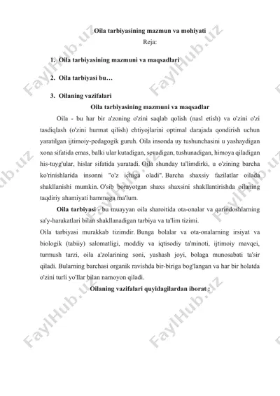 oila tarbiyasining mazmun va mohiyati — DOCX
