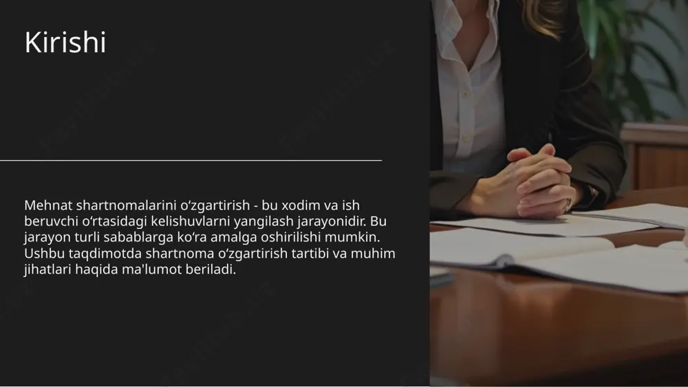 zgartirish jarayoni qat'iy qonuniy asoslar doirasida amalga oshirilishi zarur. har ikki tomonning manfaatlarini hisobga olish va yozma tasdiqlash jarayonlari kelajakda tinchlik va kelishuvni ta'minlaydi. image1.png image2.png image3.png image4.png