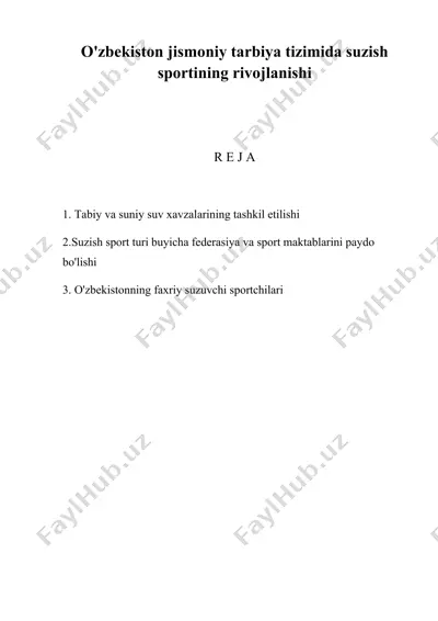 o'zbekiston jismoniy tarbiya tizimida suzish sportining rivojlanishi — DOC