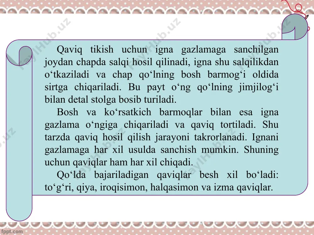 qo‘l choklari. qo‘l choklaridan namunalar tikish 5-sinf - Page 3