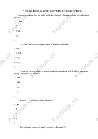 c++ tilida programma boshlanishi va mantiqiy operatorlar testi — DOCX