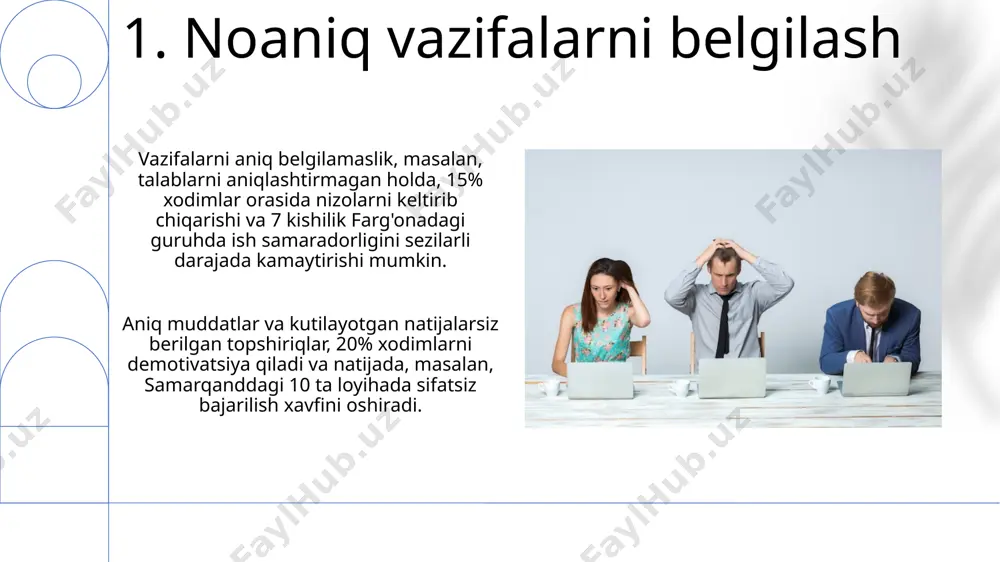 iga olib keldi. rag'batlantirish tizimining shaffof emasligi va adolatsizligi samarqand viloyatidagi korxonada 50 nafar xodim orasida norozilik va motivatsiya pasayishiga sabab bo'ldi, ish samaradorligi 25% ga kamaydi. e'tiboringiz uchun rahmat @taqdimot_robot image1.png image2.jpg image3.jpg image4.jpg image5.jpg image6.jpg image7.jpg image8.jpg image9.jpg image10.jpg