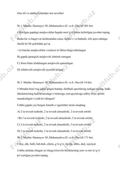 ona tili va adabiyot fanidan test savollari — DOC