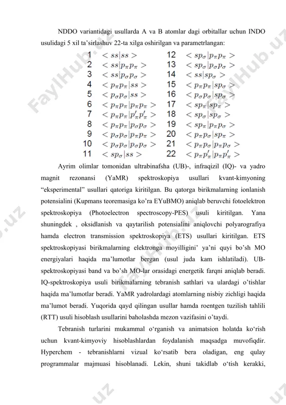 in. ammo, eksperimental va nazariy iq-spektrlardagi to‘lqin soni (ν, cm-1) qiymatlari yarim empirik, noempirik (ab initio) va funksional zichlik nazariyasi (dft) usullari bilan hisoblaganda ham 200 cm-1 - gacha farq qilishi mumkin. shuning uchun ham iq-hisoblashlarda ko‘paytiriluvchi koeffitsientlardan (weiting factors) foydalaniladi. instrumentlar panelidan chizish (draw) tugmasini bir marta bosib, bir nuqtadan uch tomonga chiziq chizami: chizish (draw) tugmasini ikki marta bosib, elementlar jadvali ochiladi va undan kislorod atomi belgilab olinadi. bu amalni instrumentlar panelidagi kislorod atomini (o) belgilash orqali ham amalga oshirsa bo‘ladi. undan keyin, kursorni chizilgan chiziqlardan birining uchiga bosiladi. elementlar jadvalidan uglerod atomi belgilab olinib, qolgan ikkita chiziq uchiga va chiziqlar birlashgan nuqtaga bosiladi. optimizatsiya algoritmi sifatida polak-ribiere algoritmi belgilanadi. ok tugmasini bosish bilanoq geometriya optimal holatga keltiriladi shundan keyin, belgilash (select) tugmasini ikki marta bosiladi, natijada kerakli joyga vodorod atomi qo‘shilgan, propanol-2 strukturasi hosil bo‘ladi: tebranish turlarini mukammal o‘rganish va animatsion holatda ko‘rish uchun kvant-kimyoviy hisoblashlardan foydalanish …