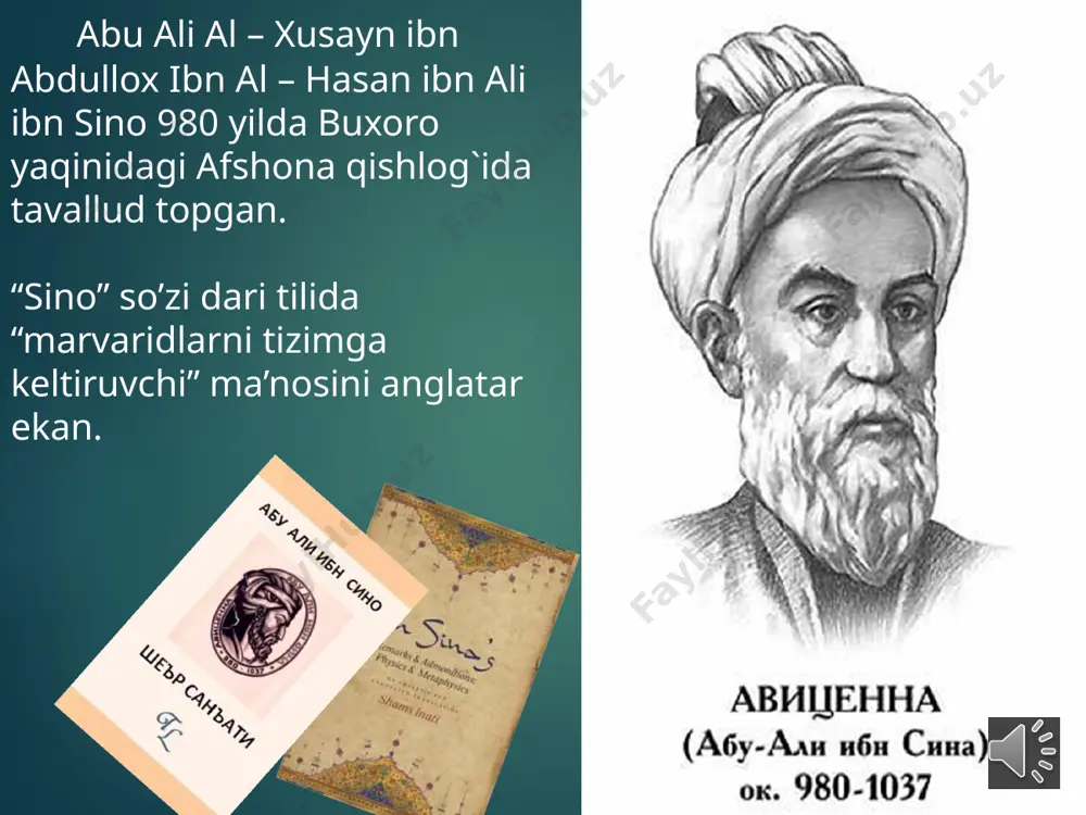 a olishini ispodlab bera oldi. ibn sinoning falsafiy asarlari dunyo miqyosida eng ko’p va keng tarqalgan. eron olimi said nafisiy alloma falsafiy asarlarini 198 ta, arab qanovotiy o’z bibliografiyasida falsafaga oid ibn sino asarlarining 94 tasini, ibn abi usaybia kitobida al-juzjoniy nomidan keltirilgan ibn sinoning ellikka yaqin asarlarining 27 tasi falsafaga oiddirligini, sodiq mirzayev aburayhon beruniy nomidagi sharqshunoslik institute fondida ibin sino asarlari ro`yxatida falsafiy asarlar soni 69 ta ekanligini ko`rsatib o`tganlar. bundan chiqdi bunda ijtimoiy-falsafiy asarlar soni to`rt yuztaga boradi. irisov a. ”abu ali ibn sino hayoti va ijodiy merosi”. ”fan”. toshkent. 1980-yil.172-bet. bu sanoq birgina falsafiy masalalar bo’yicha yozilgan asarlar jihatidan qaralsa, bir munch mubolag`ali ko’rinadi, chunki bunda uchragan bir asar bir necha nom bilan kelgan bo’lishi va yana allomalar tomonidan takroran tilga olingan bo`lishi munkin.ammo qanday bo’lishidan qatiy nazar, ibn sino falsafa sohasida ko’p asar taklif qilgan allomalardan hissoblanadi. mutafakkir barcha falsafiy fanlarni ikki qismga: nazariy va …