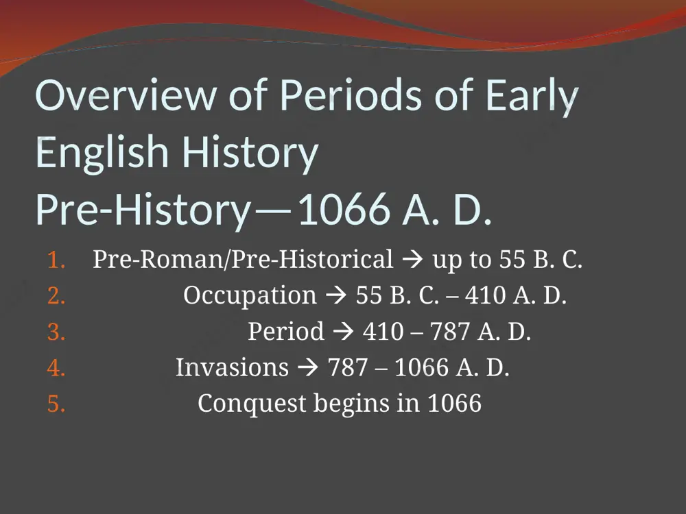 nd (but does not fully displace paganism for several hundred years) the anglo-saxon period 410-787 important events in the (first) anglo-saxon period 410- 450 angles and saxons invade from baltic shores of germany, and the jutes invade from the jutland peninsula in denmark the geats are a tribe from jutland nine anglo-saxon kingdoms eventually became the anglo-saxon heptarchy (england not unified), or “seven sovereign kingdoms” anglo-saxon heptarchy heptarchy = seven kingdoms kent essex (east saxon) sussex (south saxon) east anglia northumbria mercia wessex (west saxon) viking invasions 787-1066 vikings by definition, vikings were sea-faring (explorers, traders, and warriors) scandinavians during the 8th through 11th centuries. oddly enough, the anglo-saxon (and jute) heritage was not much different from the vikings’: they, too, were scandinavian invaders. in fact, some vikings were also called “northmen” which is related to yet another culture (this one french) which made conquest of england—the normans, and william …