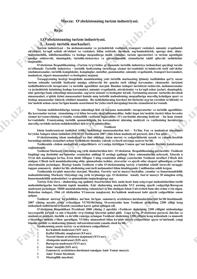 o‘zbekistonning turizm industriyasi — DOCX