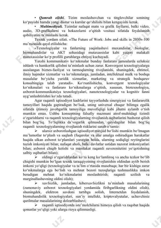 lari ikki turga bo‘linadi: "korobkali" va bulutli. qutidagi mtt kompaniyaning serveriga o‘rnatilishi kerak. bu xodimlarga korporativ foydalanuvchi nomi va parolidan foydalangan holda o‘quv portaliga kirishga imkon beradi. barcha ma’lumotlar tashkilot o‘zida saqlanadi. ammo statsionar mttni o‘rnatish uchun batafsil texnik topshiriqni ro‘yxatdan o‘tkazish, tizimning kompaniya dasturiy ta’minotiga mosligini tekshirish kerak. amalga oshirish bosqichi 3-4 oyni tashkil etadi. masofaviy o‘qishni tezda ishga tushirish uchun bulutli platformadan foydalanish yaxshiroqdir. u oddiy internetportalga o‘xshaydi, masalan, “yandex.pochta” yoki mail.ru. “yandex”da xat yuborish uchun ro‘yxatdan o‘tish lozim. bulutli texnologiyaga asoslangan mtt ham shu tartibda amalga oshiriladi - ro‘yxatdan o‘tiladi va o‘quv portaliga kirish huquqiga ega bo‘ladi. bu erda kerakli materiallarni yuklab olish, foydalanuvchilarni qo‘shish va o‘qishni boshlash mumkin. barcha ma’lumotlar uchinchi tomon serverlarida saqlanadi. elektron ta’lim uchun platformani tanlashning asosiy mezonlari: · funksionallik. bu platformada kerakli sozlamalar mavjudligini anglatadi, ular orasida chatlar, forumlar, kurslarni boshqarish, talabalar faoliyatini tahlil qilish va boshqalar. · barqarorlik, ya’ni foydalanuvchi faoliyati …