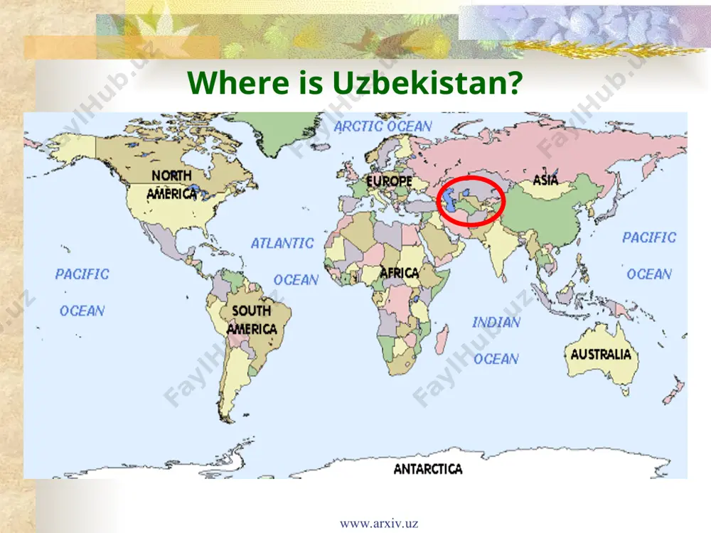 g in the college where i teach; bring young professionals from uzbekistan to florida, discuss major problems, and come to common point of view in water management issues. facilitate the adoption of us water management methods and irrigation systems in uzbekistan and educate uzbek people on why american systems work efficiently. improving drinking water supply, health and general actions to promote the socio-economic conditions of the population in the area. if you are interested in details, please visit the web site uzbekwater.net www.arxiv.uz www.arxiv.uz uzbekwater.net www.arxiv.uz www.arxiv.uz uzbekistan dr. abror n. gadaev samarkand, uzbekistan www.arxiv.uz www.arxiv.uz history of uzbekistan www.arxiv.uz 500-300 b.c. early history 700-800 a.d. the early islamic period 900-1200 the turkification of mawarannahr 1219-1380 the mongol period 1380-1510 the rule of timur 1510-1870 the uzbek period 1867 arrival of the russians 1867-1900 the russian conquest 1900 entering the twentieth century 1900-1930 the jadidists and basmachis 1929-1953 the stalinist …