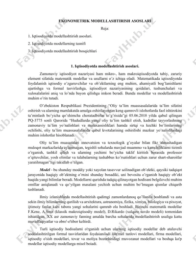 ekonomik modellovchilik asoslari — DOCX