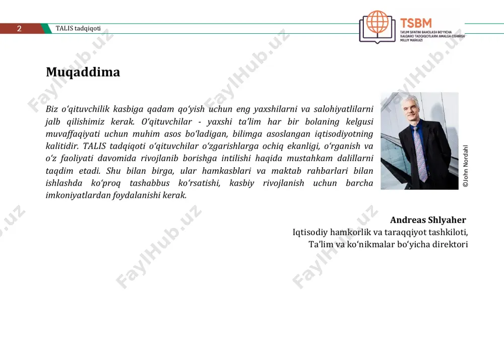 tiq mamlakatlar talis 2018 tadqiqotida ishtirok etish uchun qo‘shildi;   talis 2008 tadqiqotida 24 mamlakat va iqtisodiyot ishtirok etdi.  2013-yilda bu raqam 34 taga yetdi va 2014-yilda yana 4 ta davlatda tadqiqot o‘tkazildi.  2018-yilda 45 dan ortiq mamlakat va iqtisodiyot ishtirok etdi. talis 2024 tadqiqotida ishtirok etuvchilar: 50 ta mamlakat va iqtisodiyotlar malta ruminiya rossiya federatsiyasi saudiya arabistoni singapur baa vietnam o‘zbekiston ozarbayjon kosta-rika norvegiya portugaliya slovakiya sloveniya ispaniya shvetsiya turkiya buyuk britaniya aqsh argentina (ba) braziliya bolgariya xitoy (shanxay) xitoy taypeyi* kolumbiya xorvatiya kipr*,1,2 gruziya qozog‘iston litva avstraliya avstriya belgiya kanada (alberta) chili chexiya daniya estoniya finlandiya fransiya vengriya islandiya isroil italiya yaponiya latviya koreya meksika niderlandiya yangi zelandiya * iea xalqaro tadqiqot markazi orqali ishtirok etish 1. turkiya tomonidan eslatma: ushbu hujjatda “kipr” ga tegishli ma’lumotlar orolning janubiy qismiga tegishli. orolda kipr turk va turk xalqlarini ifodalovchi yagona hokimiyat yo‘q. turkiya shimoliy kipr turk respublikasini …