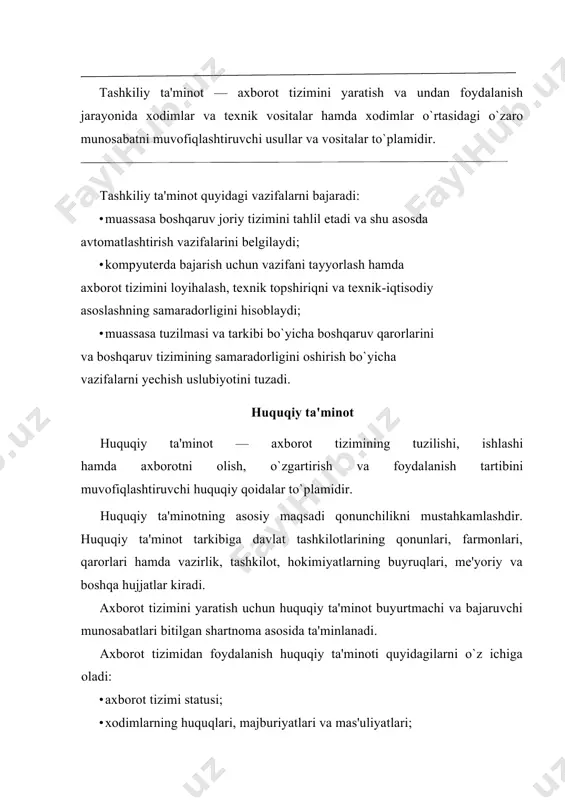yegallaydiganlari yaratilmoqda. bunday kompiyuterlar turkumiga ilk bor yaratilgan pdp-11 (programm driver processor - dasturiy boshqaruv processori) turkumini, ilgari harbiy maqsadlar uchun ishlatilgan (mahfiy hisoblangan) vax, sun turkumli kompiyuterlar, ibm 4381, hewlett packard firmasining hp 9000 va boshqalar minikomp`yuterga misol bo`la oladi. shaxsiy kompiyuterlar hozirda korxonalar, muassasalar, oliy o`quv yurtlarida keng tarqalgan bo`lib, ularning aksariyati ibm rusumiga mos kompiyuterlardir. shaxsiy komp`yuter ibm rusumiga mos kompiyuterlar deganda, ularning turli kompaniyalar ishlab chiqarilishiga qaramay ham tehnik, ham programma ta`minoti mosligi, ya`ni bir-biriga to`g`ri kelishi nazarda tutiladi. bunday kompiyuterlar hajmi jihatidan kichik, amal bajarish tezligi, masalan pentium-3 processori o`rnatilgan kompiyuterlarida, hozirgi kunda 750-1000 megagercni, hotira hajmi esa, 64-128 megabaytni tashkil qiladi. bugungi kunda pentium iv kompiyuterlari ham jahon bozorida keng tarqalmoqda. shahsiy kompiyuterlar uchun muhim ko`rsatkich ishlash kafolatidir (kamida uch o`l). kompiyuterlarning qaysi harakteristikalari muhim sanaladi? notebuuk kompiyuterlar hajmi ancha ihcham bo`lib, ammo bajaradigan amallar soni, hotira hajmi shahsiy kompiyuterlar darajasiga ko`tarilib bormoqda. ularning …