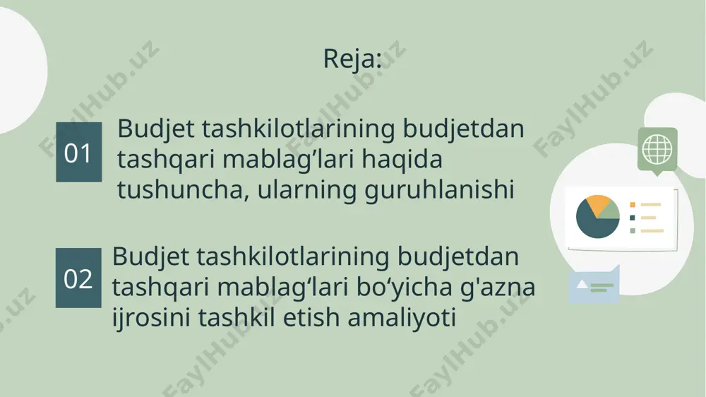 kllanish manbalari”) 1 - hisobot choragining so‘nggi ish kuni oxirida xarajatlar smetasi bo'yicha tejalgan mablag'lar, bundan kapital qo'yilmalarni moliyalashtirish uchun nazarda tutilgan mablag'lar mustasno; - belgilangan tartibda budjet tashkilotlari tasarrufida qoldiriladigan mablag'lar; - faoliyat ixtisosligi bo'yicha tovarlarni (ishlarni, xizmatlarni) realizatsiya qilishdan olingan daromadlar; - homiylikdan olingan mablag'lar. - budjet tashkiloti balansida turgan mol-mulkni ijaraga berishdan olingan mablag'larning bir qismi; shuningdek, davlat tibbiyot muassasalarida ham budjetdan tashqari mablag'lar hisobidan tibbiyot muassasalarini moddiy rag'batlantirish va rivojlantirish jamg'armasi shakllantiriladi. ushbu jam g'arma mablag'larini shakllantirish manbalari hamda ishlatish yo'nalishlari o'zbekiston respublikasi vazirlar mahkamasining 2005-yil, 21-dekabrdagi “tibbiyot xodimlari mehnatiga haq to'lashning takomillashtirilgan tizimini tasdiqlash to‘g'risida”gi 276-sonli qaroriga muvofiq belgilab berilgan. budjet kodeksining 61- va 81- moddalarida ham tibbiyot muassasalarini moddiy rag'batlantirish va rivojlantirish jamg'armasining shakllanish manbalari va ishlatish yo'nalishlari aniqlashtirilgan tibbiyot muassasalari guruhlari jam g'armaning shakllanish manbalari jamg'arma mablag'larini sarflash yo'nalishlari moddiy rag'batlantirish moddiytexnika bazani mustahkamlash i guruh tibbiyot tashkilotiga ajratiladigan budjet mablag'lari umumiy hajm …