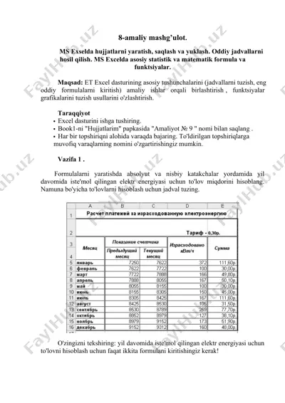 ms excel asosiy ishlar — DOCX