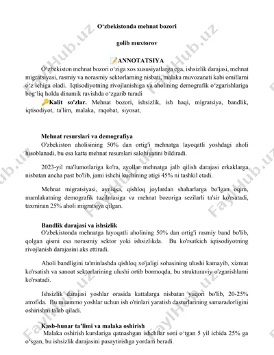 o‘zbekistonda mehnat bozori — DOCX