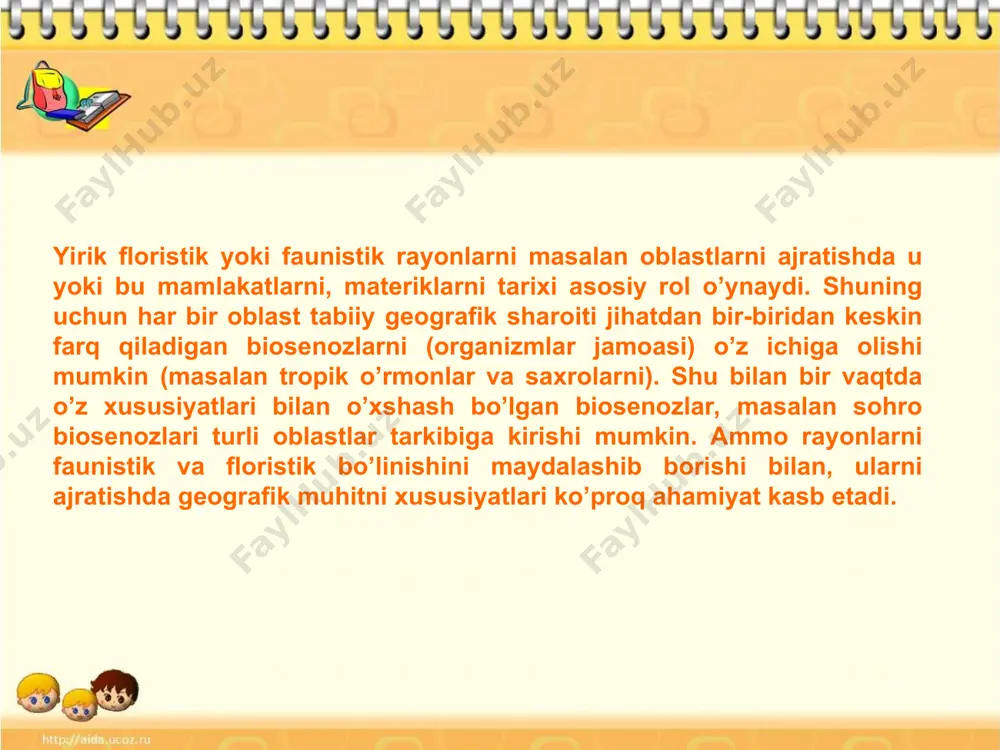 ismini, afrikaning shimoliy o’rta yer dengiz bo’yi qismini, kichik osiyoni o’rta yer dengiz qirg’oq bo’yini va qora dengiz qirg’oq bo’yi qismini o’z ichiga oladi. podoblastni shimoliy qismini florasiga to’rtlamchi davr iqlim sharoitini o’zgarishi ta’sir ko’rsatgan. podoblast florasini 60% endemik turlardan iborat. hozirgi vaqtda o’rta yer dengizi podoblastida chinor, lavr, zaytun, dub, anjir, samshid, alleit qarag’ayi, iglisa va paparotniklardan, tashkil topgan doim yashil butalar va daraxtlar o’sib, o’rta yer dengizi flora elementini tashkil qiladi. bulardan tashqari bu podoblastda mo’tadil - yevropa floralaridan qoraqarag’ay, oqqarag’ay, tillog’och, qayin, buk, dub, qayrag’och, shumtol va zarang daraxtlari o’sadi. o’rta yer dengizi podoblastini sharqiy qismini iqlimi g’arbiy qismini iqlimiga nisbatan qurg’oqchildir. shuning uchun qurg’oqchil qismini dasht florasi elementlari: astragal, shuvoq, chalov va dasht piyozi kabi o’tloq o’simliklar o’sadi. florasini tarkibiga ko’ra sahroi kabir, eron, o’rta osiyo, mo’g’iliston va markaziy osiyo florasi bilan umumiylikka ega. o’rta yer dengizi podoblasti ko’p o’simliklarni ya’ni bug’doy, suli, no’xat, zig’ir, kanop, …