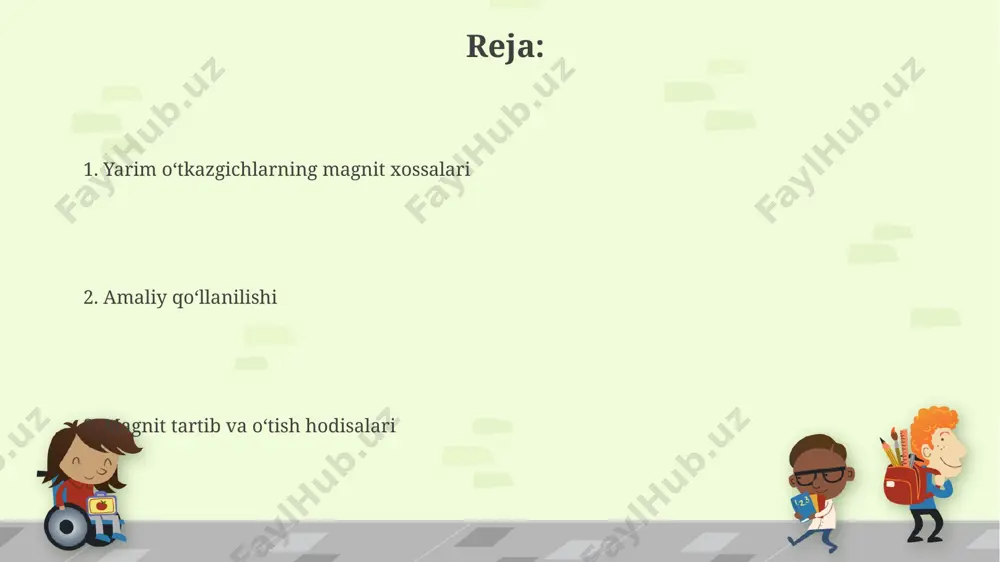 arini 20-30% ga oʻzgartirish mumkin; bu jarayon magnit yarim oʻtkazgichlarni yaratishda muhim ahamiyatga ega boʻlib, stanford universiteti tadqiqotlarida tasdiqlanadi. yarim oʻtkazgichlarda magnit tartib ii-vi guruhi yarim oʻtkazgichlari, xususan, cdmnte, magnit maydon ta'sirida 10-15 tesla darajasida gigant magnitorezistans koʻrsatadi, bu esa yevropa ittifoqi mamlakatlaridagi tadqiqotlarda keng qoʻllaniladi. yarim oʻtkazgichlarda, masalan, mn-ga-as kabi birikmalarda, 300 k dan past haroratlarda ferromagnetizm kuzatiladi, bu esa ularning spintronika va magnit sensorlari sohasida qoʻllanilishini ochib beradi. diamagnetizm va paramagnetizm diamagnetizm va paramagnetizmning o'zaro ta'siri yarim o'tkazgichlarning umumiy magnit xususiyatlarini aniqlaydi. masalan, 300 k haroratda, gan (galliy nitrid) kabi materiallarda bu ikki effektning nisbati muhim rol o'ynaydi va murakkab magnit xususiyatlarini keltirib chiqaradi. paramagnetizm esa, yarim o'tkazgichlarda erkin elektronlar va teshiklarning mavjudligi tufayli yuzaga keladi va ularning magnit maydoniga parallel yo'nalishi natijasida 10⁻⁵ atrofida magnit sezuvchanlikka ega bo'lishi mumkin, bu esa xona haroratida sezilarli darajada namoyon bo'lishi mumkin, masalan, indiy arsenid kabi birikmalarda. magnit optik hodisalar yarim …
