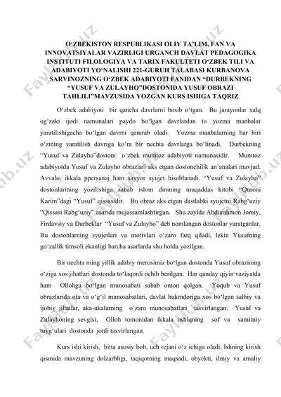 "yusuf va zulayho" dostoni tahlili — DOCX