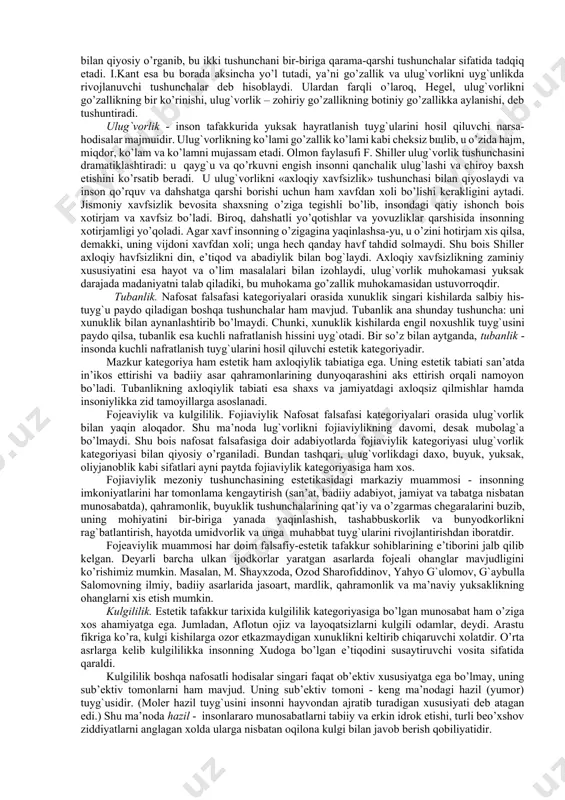 mujassam qilgan san’at asari o’sha axborotni yetkazib berishga ham mo’ljallangan. ana shu san’atning belgi bilan bog`liq tomonini, kommunikativ-vositachilik jihatini semiotika o’rganadi. dunyoni estetik his qilishga mifologik, diniy, ilmiy va falsafiy yondashuvlar inson tabiatan bo`sh vaqtga intilib yashaydi. chunki bo`sh vaqt mobaynida u jisman va ruhan dam olish, kundalik mehnat, qorin to`ydirish tashvishidan forig` bo`lish imkoniga ega. bo`sh vaqt insonda o`yin hissi uyg`onishining asosiy omilidir. san`atning vujudga kelishida o`yinning ahamiyati katta ekanligi hammaga ma`lum. demak, estetik anglash va estetik faoliyatning tadrijiy rivojida mehnat bilan birga bo`sh vaqt ham asosiy omil hisoblanadi. ichki osoyishtalikni, mehnat va bo`sh vaqtga asoslangan muayyan tartibni jamiyatda qonun darajasiga ko`tarish esa, davlat paydo bo`lganda ro`y berishi mumkin. davlatning o`z vazifasini qanchalik adolatli va mukammal bajarishi, shunchalik jamiyat farovonligiga olib keladi. farovon jamiyat esa, o`z a`zolarining bo`sh vaqtini ta`minlay oladi va pirovard natijada, estetik anglash hamda estetik faoliyat taraqqiyoti uchun yetarli imkoniyat yaratib beradi. shunday qilib, davlatchilik tizimi …