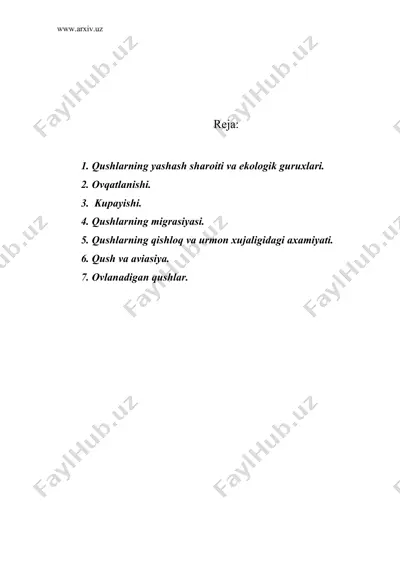 qushlarning ekologiyasi, amaliy axamiyati — DOC