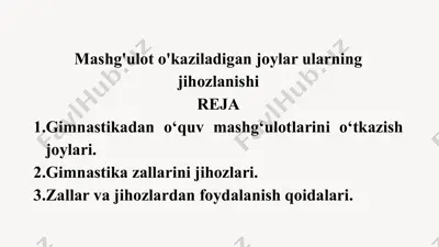 gimnastikadan o‘quv mashg‘ulotlarini o‘tkazish joylari — PPTX