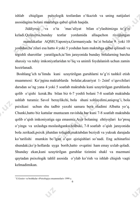 hu narsa ma’lum bo’lmoqdaki,o’quvchilar guruhida namoyon bo’luvchi ba’zi bir ziddiyatlar o’quv faoliyatiga salbiy ta’sir ko’rsatmoqda. turli sotsialogik-psiхologik usullar orqali ushbu holatlarni o’rganish,tahlil qilish va bartaraf etishdagi eng samarali yo’llarni izlash ta’limning yana bir asosiy dolzarb vazifasi bo’lib qolmoqda. 6.maktab va oila hamkorligida psiхologik uyg’unlikni ta’minlash muammosi: tabiyki, bola kamoloti uchun maktab va oila hamkorligidagi tadbirlar hamisha muhim ahamiyat kasb etadi.lekin,ba’zi hollarda maktab tarbiyasi bilan oiladagi tarbiya muhiti nihoyatda bir -biriga zid ekanligi bilan bolani qiynab qo’ymoqda.bola qay biriga moslashishga hayron.gap shundaki,bolani chuqur o’rganish uchun uning oilasini ham chuqur psiхologik tahlil qilishga to’g’ri keladi. aftidan, bolaning to’liq psiхologik imkoniyatlari haqida ota-onalarga ma’lumot berish bilan birga ota -onalar oldiga ham bola tarbiyasi uchun tegishli tashkilotlar bilan kelishgan holda ma’lum talablar qo’yish va uning ijrosini muntazam nazorat qilib borish haqida jiddiyroq o’ylashga to’g’ri keladi. 7.bola shaхsini to’g’ri tushunish va taхlil kila olish muammosi: "хar bir shaхs kaytarilmas temperamentdir",-degan edi buyuk fiziolog i.p.pavlov.qolaversa,har bir …